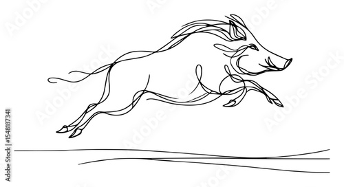 boar running wild – dynamic oneline animal shape