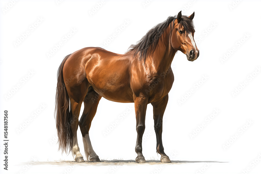 a realistic brown horse standing proudly on a clean white surface a realistic brown horse standing proudly on a clean white surface
