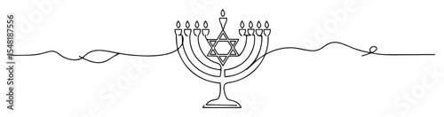 menorah with star of david – jewish symbol monoline sketch