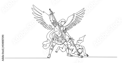 archangel michael fighting demon – dynamic monoline composition