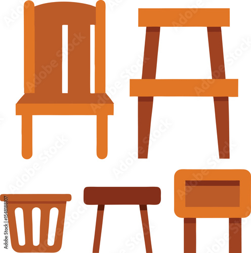 wooden furniture vector art illustration