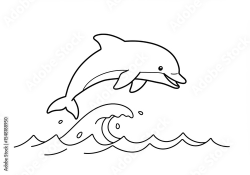Playful dolphin leaping over waves for coloring fun