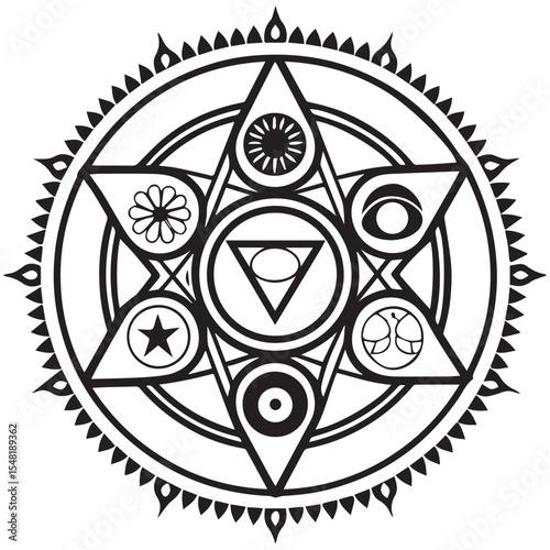 Bold outline mandala tattoo design with dotwork detail mandala