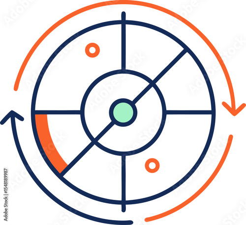 Vector illustration of a round target with arrows hitting the bullseye symbolizing aim and precision