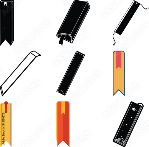 Bookmark Variety: A collection of bookmarks, ranging from sleek black designs to a starry-sky-themed option, each with its unique character, representing diversity of reading interests and styles. 