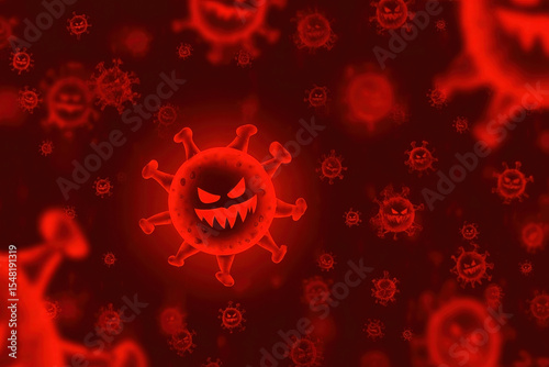 Menacing virus swarm causing chaos in a chaotic background of fear and uncertainty. for a medical concept Glowing bacteria and viral particles floating