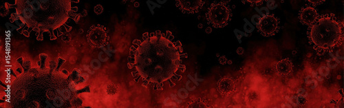 Chaos unfolds in a dark and sinister background dominated by evil virus imagery that captures global health fears. for a medical concept Glowing bacteria and viral particles floating