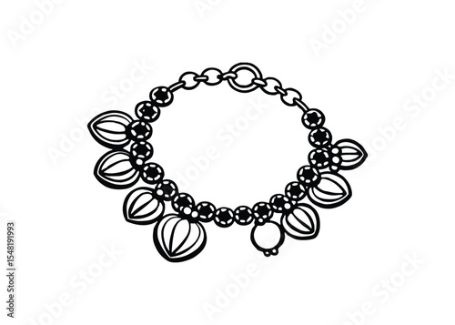 Silhouette of charm bracelet isolated on a white background