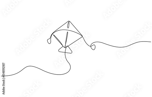 Kite continuous one line art drawing of minimalist logo vector icon illustration, Outline kite vector one line continuous drawing background.