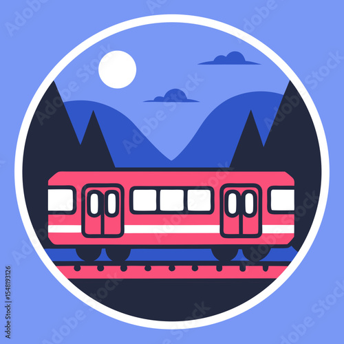 Train icon in vector style with moon and tracks