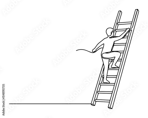 man climbing ladder line art concept