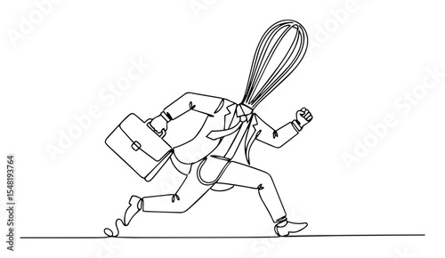 balloon head businessman running line art
