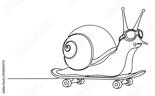 funny snail on skateboard line art