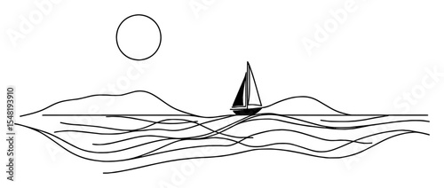sailboat on wavy sea minimalist line drawing