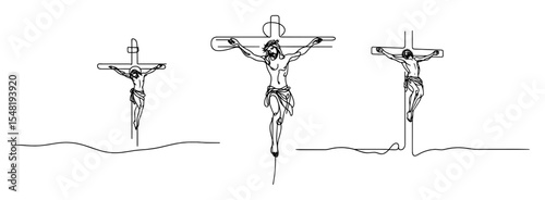 jesus crucifixion three crosses line art
