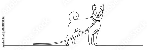 dog on a leash line drawing illustration