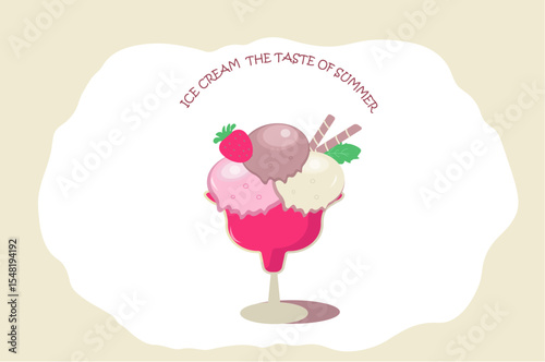 ICE CREAM,SWEET,ILLUSTRATION,VECTOR,STRAWBERRY,background BEJ,CHIOCOLATE