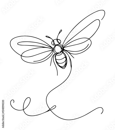 flying bee line art with swirl trail