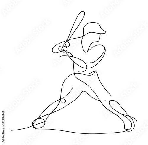 baseball batter swinging line art illustration