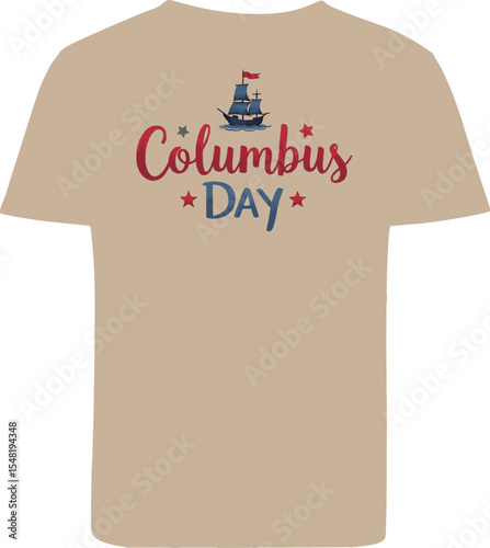 Beige tshirt columbus day design ship stars