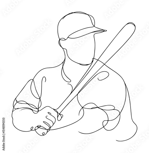 portrait of baseball batter line art