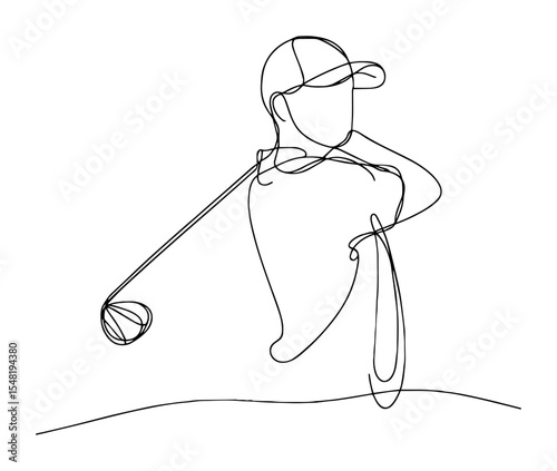 golfer swinging a golf club continuous line art