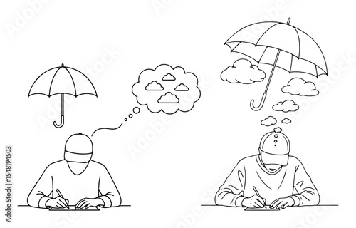 students writing with different mindsets continuous line art