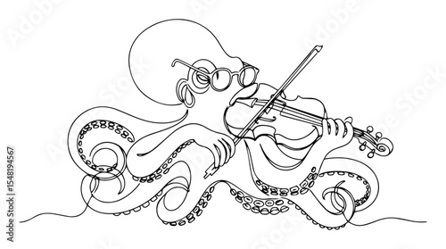 octopus playing violin continuous line art