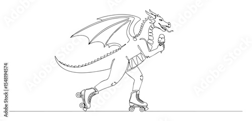 dragon skating on rollerblades continuous line art