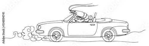 dog driving convertible car vector illustration made with thin line