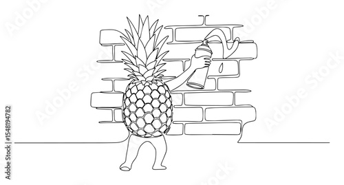 pineapple graffiti artist with spray can online vector black on transparent background