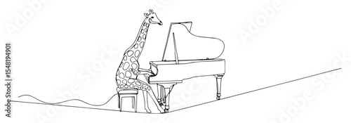 giraffe playing grand piano online vector black on transparent background