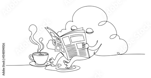 newspaper reading cloud with tea online vector black on transparent background