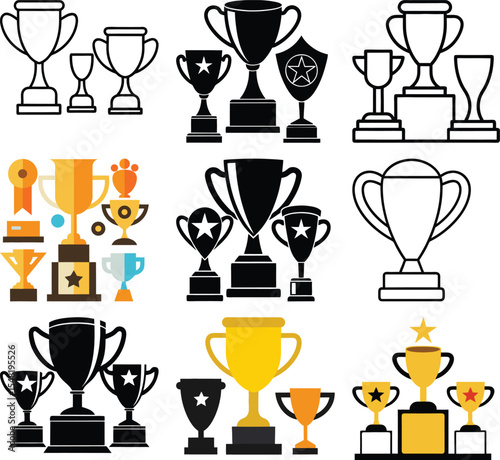 Trophy Collection: A collection of iconic trophy designs, embodying achievement and excellence. Perfect for various designs.