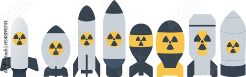 Nuclear Missile and Bomb Icon Set – Flat Vector Illustration