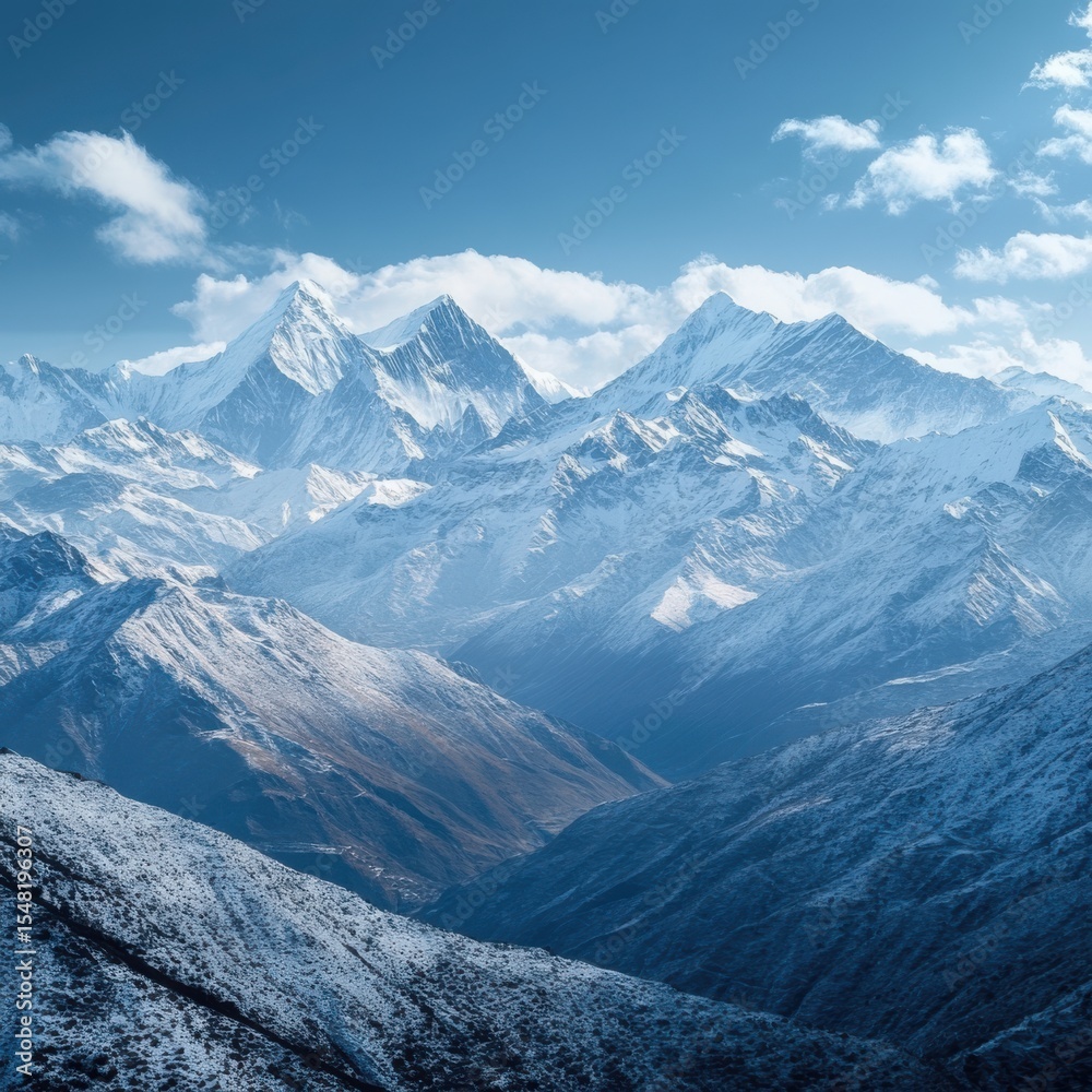 Obraz premium Majestic Snowy Mountain Range Under a Clear Blue Sky