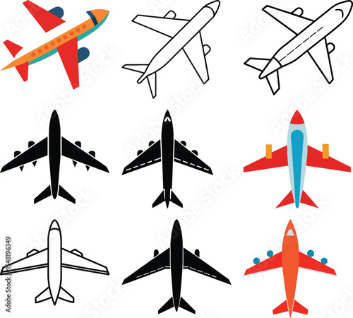 Air Travel Graphics: A collection of diverse airplanes, ideal for illustrating the various aspects of flight, travel, and aviation.