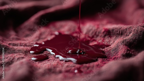 Deep red wax spills create an eerie allure on wrinkled fabric for a spooky Halloween ambiance