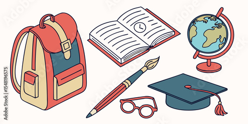 Education Elements: A meticulously crafted illustration showcasing an array of essential educational elements, providing a visual narrative of learning, exploration, and academic pursuits.