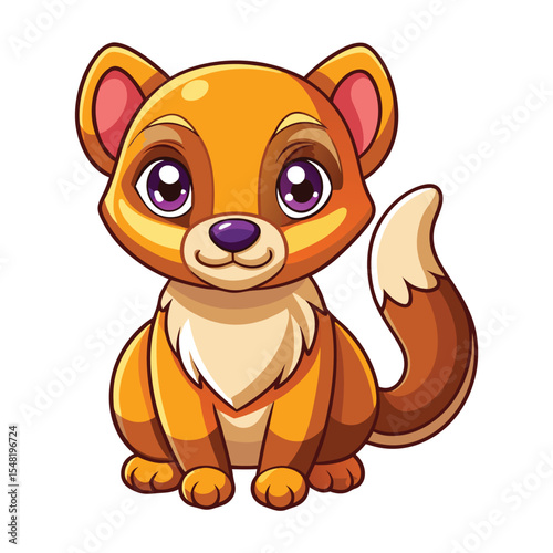 Cute cartoon animal, sitting, orange fur, large eyes