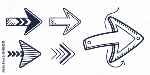 Directional Arrows in Artistic Rendition: A collection of hand-drawn arrows, each showcasing a unique design and direction, rendered with intricate detail and a touch of artistic flair. 