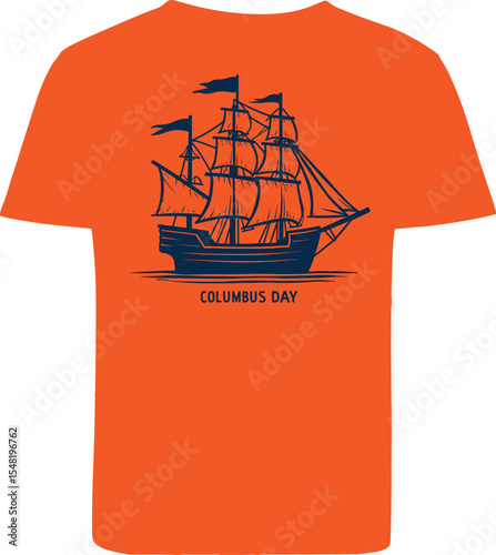 Orange columbus day tshirt design featuring ship