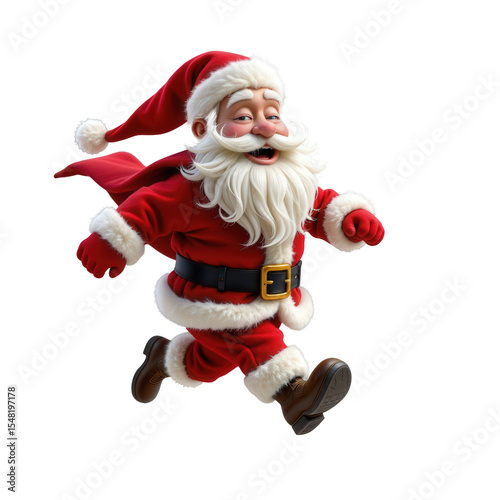 Joyful Santa Claus Running Outdoors with a Bright Smile and Festive Outfit in a Winter Wonderland Setting
