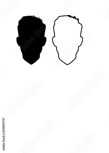 Vector set of black and white linear drawings of male heads, minimalist line art style photo