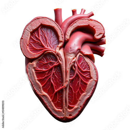Detailed Anatomical Heart Model Showing Intricate Vascular Structures and Chambers for Educational Use