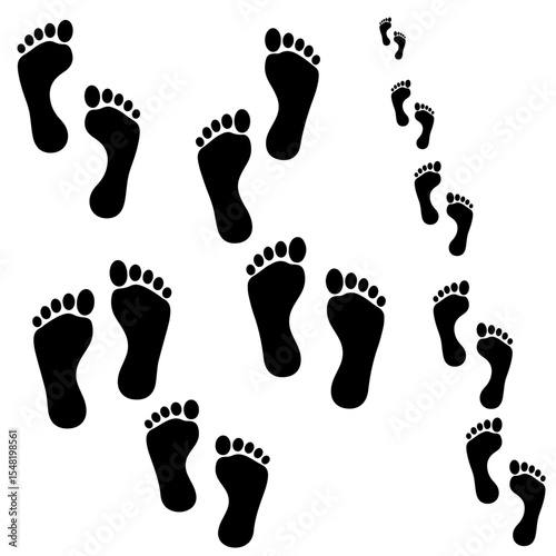 Footprint in the Sand – Black Footprint Vector Icon Set