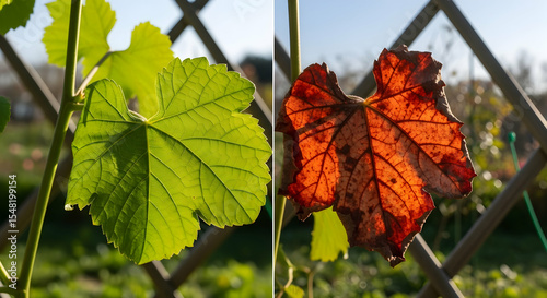 Transitional Leaves: Contrasting Stages Of Life Cycle Displayed In Vibrant Detail