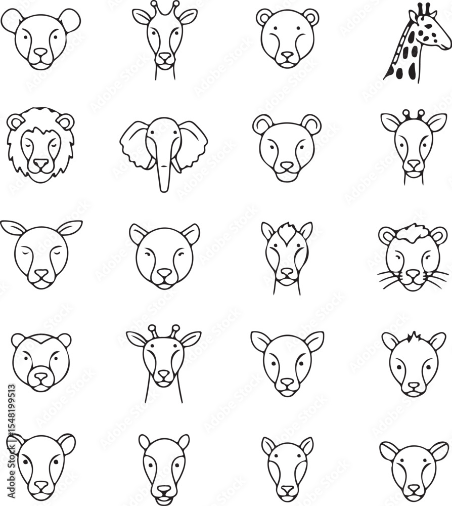 Obraz premium Pixel Art Animal Heads: Lion, Giraffe, Bear, and More