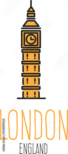 Iconic London England Landmark Big Ben Clock Tower Minimalist Design, transparent background
