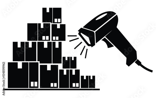 Barcode Scanner and Stacked Boxes - Warehouse Logistics Icon